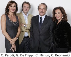 Clemente Mimun con Cristina Parodi, Giuseppe De Filippi, Cesara Buonamici